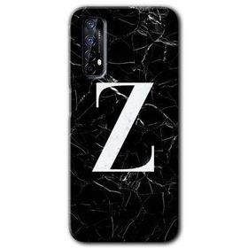 Realme 7 Siyah Mermer Desenli Z Harfi Baskılı Uyumlu Silikon Kılıf