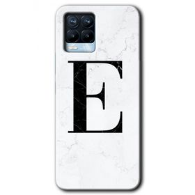 Realme 8 Pro Beyaz Mermer Desenli E Harfi Baskılı Uyumlu Silikon Kılıf
