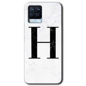 Realme 8 Pro Beyaz Mermer Desenli H Harfi Baskılı Uyumlu Silikon Kılıf