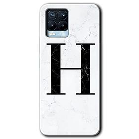 Realme 8 Pro Beyaz Mermer Desenli H Harfi Baskılı Uyumlu Silikon Kılıf