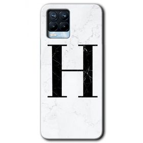 Realme 8 Pro Beyaz Mermer Desenli H Harfi Baskılı Uyumlu Silikon Kılıf