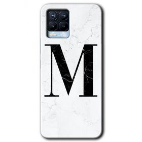 Realme 8 Pro Beyaz Mermer Desenli M Harfi Baskılı Uyumlu Silikon Kılıf