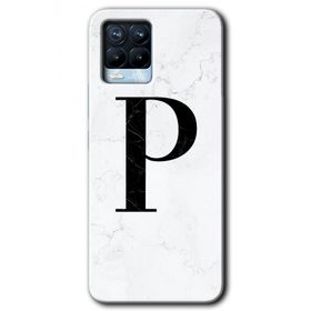 Realme 8 Pro Beyaz Mermer Desenli P Harfi Baskılı Uyumlu Silikon Kılıf