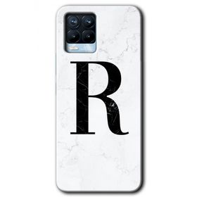 Realme 8 Pro Beyaz Mermer Desenli R Harfi Baskılı Uyumlu Silikon Kılıf