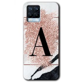 Realme 8 Pro Pembe Mermer Desenli A Harfi Baskılı Uyumlu Silikon Kılıf