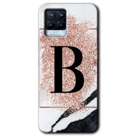 Realme 8 Pro Pembe Mermer Desenli B Harfi Baskılı Uyumlu Silikon Kılıf
