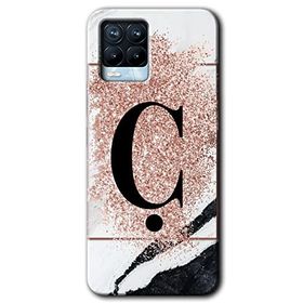 Realme 8 Pro Pembe Mermer Desenli C Harfi Baskılı Uyumlu Silikon Kılıf