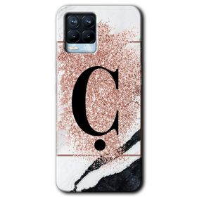 Realme 8 Pro Pembe Mermer Desenli C Harfi Baskılı Uyumlu Silikon Kılıf