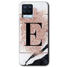Realme 8 Pro Pembe Mermer Desenli E Harfi Baskılı Uyumlu Silikon Kılıf