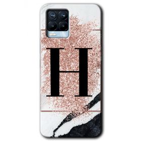 Realme 8 Pro Pembe Mermer Desenli H Harfi Baskılı Uyumlu Silikon Kılıf