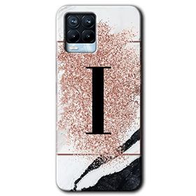 Realme 8 Pro Pembe Mermer Desenli İ Harfi Baskılı Uyumlu Silikon Kılıf