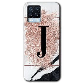 Realme 8 Pro Pembe Mermer Desenli J Harfi Baskılı Uyumlu Silikon Kılıf