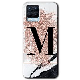 Realme 8 Pro Pembe Mermer Desenli M Harfi Baskılı Uyumlu Silikon Kılıf