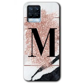 Realme 8 Pro Pembe Mermer Desenli M Harfi Baskılı Uyumlu Silikon Kılıf