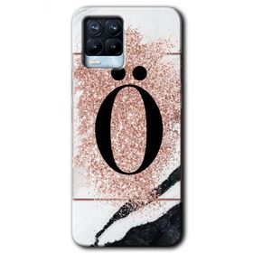 Realme 8 Pro Pembe Mermer Desenli Ö Harfi Baskılı Uyumlu Silikon Kılıf