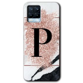 Realme 8 Pro Pembe Mermer Desenli P Harfi Baskılı Uyumlu Silikon Kılıf