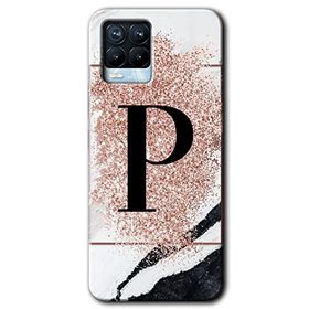 Realme 8 Pro Pembe Mermer Desenli P Harfi Baskılı Uyumlu Silikon Kılıf