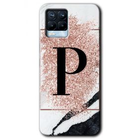 Realme 8 Pro Pembe Mermer Desenli P Harfi Baskılı Uyumlu Silikon Kılıf