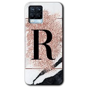 Realme 8 Pro Pembe Mermer Desenli R Harfi Baskılı Uyumlu Silikon Kılıf