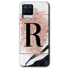 Realme 8 Pro Pembe Mermer Desenli R Harfi Baskılı Uyumlu Silikon Kılıf