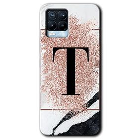 Realme 8 Pro Pembe Mermer Desenli T Harfi Baskılı Uyumlu Silikon Kılıf