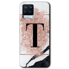 Realme 8 Pro Pembe Mermer Desenli T Harfi Baskılı Uyumlu Silikon Kılıf