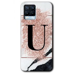 Realme 8 Pro Pembe Mermer Desenli Ü Harfi Baskılı Uyumlu Silikon Kılıf