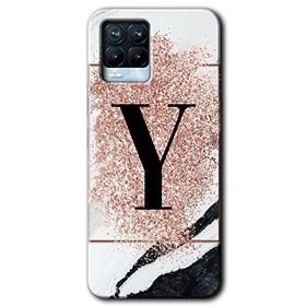 Realme 8 Pro Pembe Mermer Desenli Y Harfi Baskılı Uyumlu Silikon Kılıf