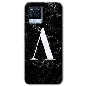 Realme 8 Pro Siyah Mermer Desenli A Harfi Baskılı Uyumlu Silikon Kılıf