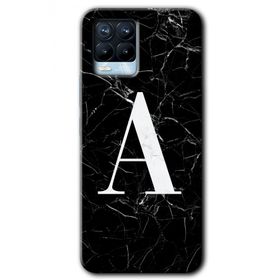 Realme 8 Pro Siyah Mermer Desenli A Harfi Baskılı Uyumlu Silikon Kılıf