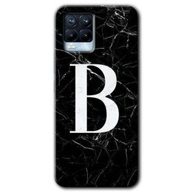 Realme 8 Pro Siyah Mermer Desenli B Harfi Baskılı Uyumlu Silikon Kılıf
