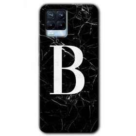 Realme 8 Pro Siyah Mermer Desenli B Harfi Baskılı Uyumlu Silikon Kılıf