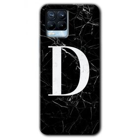 Realme 8 Pro Siyah Mermer Desenli D Harfi Baskılı Uyumlu Silikon Kılıf