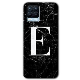 Realme 8 Pro Siyah Mermer Desenli E Harfi Baskılı Uyumlu Silikon Kılıf