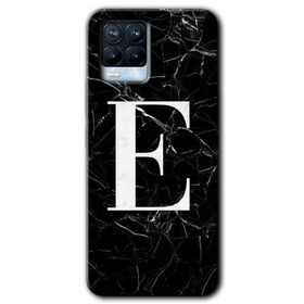 Realme 8 Pro Siyah Mermer Desenli E Harfi Baskılı Uyumlu Silikon Kılıf