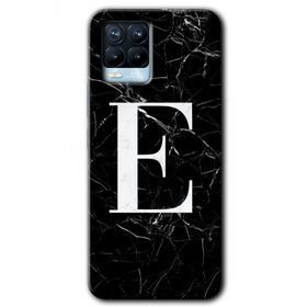 Realme 8 Pro Siyah Mermer Desenli E Harfi Baskılı Uyumlu Silikon Kılıf