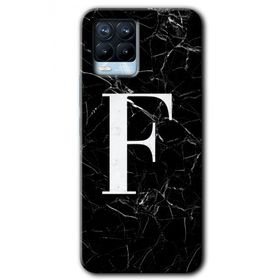 Realme 8 Pro Siyah Mermer Desenli F Harfi Baskılı Uyumlu Silikon Kılıf