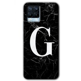 Realme 8 Pro Siyah Mermer Desenli G Harfi Baskılı Uyumlu Silikon Kılıf