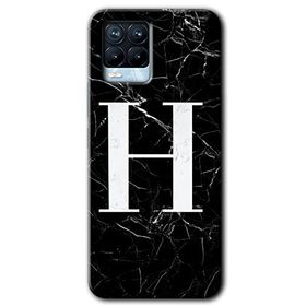 Realme 8 Pro Siyah Mermer Desenli H Harfi Baskılı Uyumlu Silikon Kılıf