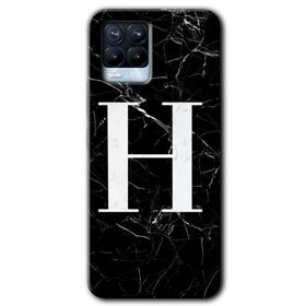 Realme 8 Pro Siyah Mermer Desenli H Harfi Baskılı Uyumlu Silikon Kılıf