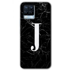Realme 8 Pro Siyah Mermer Desenli J Harfi Baskılı Uyumlu Silikon Kılıf