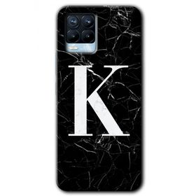 Realme 8 Pro Siyah Mermer Desenli K Harfi Baskılı Uyumlu Silikon Kılıf