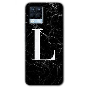 Realme 8 Pro Siyah Mermer Desenli L Harfi Baskılı Uyumlu Silikon Kılıf