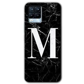 Realme 8 Pro Siyah Mermer Desenli M Harfi Baskılı Uyumlu Silikon Kılıf