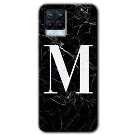 Realme 8 Pro Siyah Mermer Desenli M Harfi Baskılı Uyumlu Silikon Kılıf