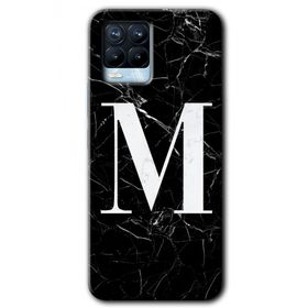 Realme 8 Pro Siyah Mermer Desenli M Harfi Baskılı Uyumlu Silikon Kılıf