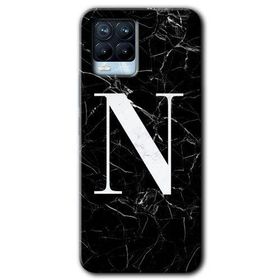 Realme 8 Pro Siyah Mermer Desenli N Harfi Baskılı Uyumlu Silikon Kılıf