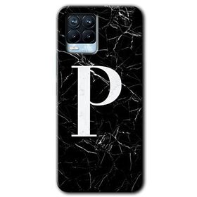 Realme 8 Pro Siyah Mermer Desenli P Harfi Baskılı Uyumlu Silikon Kılıf