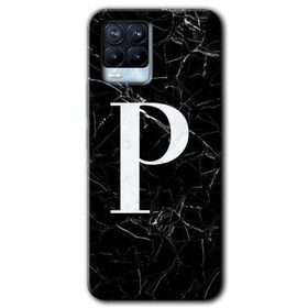 Realme 8 Pro Siyah Mermer Desenli P Harfi Baskılı Uyumlu Silikon Kılıf