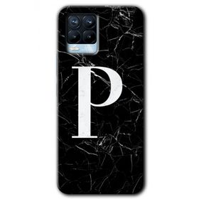 Realme 8 Pro Siyah Mermer Desenli P Harfi Baskılı Uyumlu Silikon Kılıf